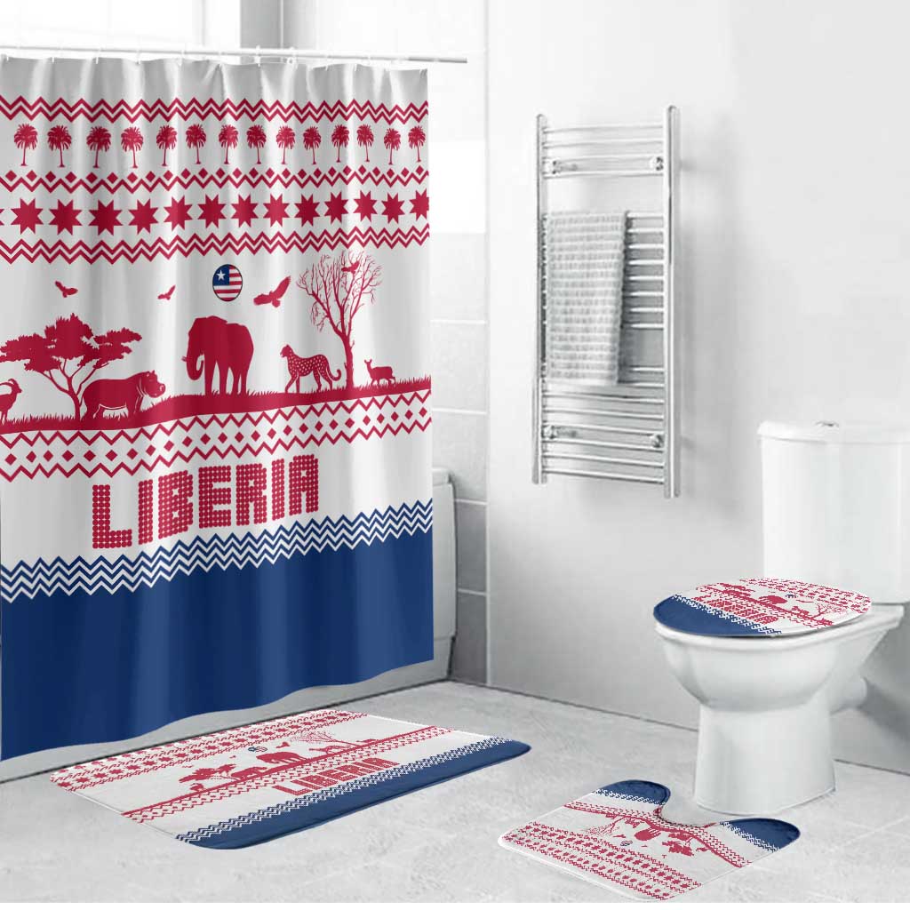 Liberia Christmas Bathroom Set with Red Wildlife Silhouettes and White Blue Holiday - Wonder Print Shop