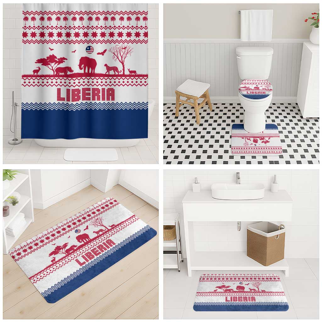 Liberia Christmas Bathroom Set with Red Wildlife Silhouettes and White Blue Holiday - Wonder Print Shop