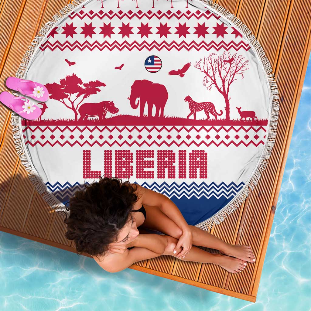 Liberia Christmas Beach Blanket with Red Wildlife Silhouettes and White Blue Holiday - Wonder Print Shop