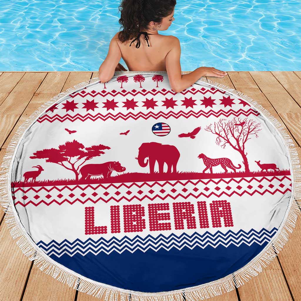 Liberia Christmas Beach Blanket with Red Wildlife Silhouettes and White Blue Holiday - Wonder Print Shop