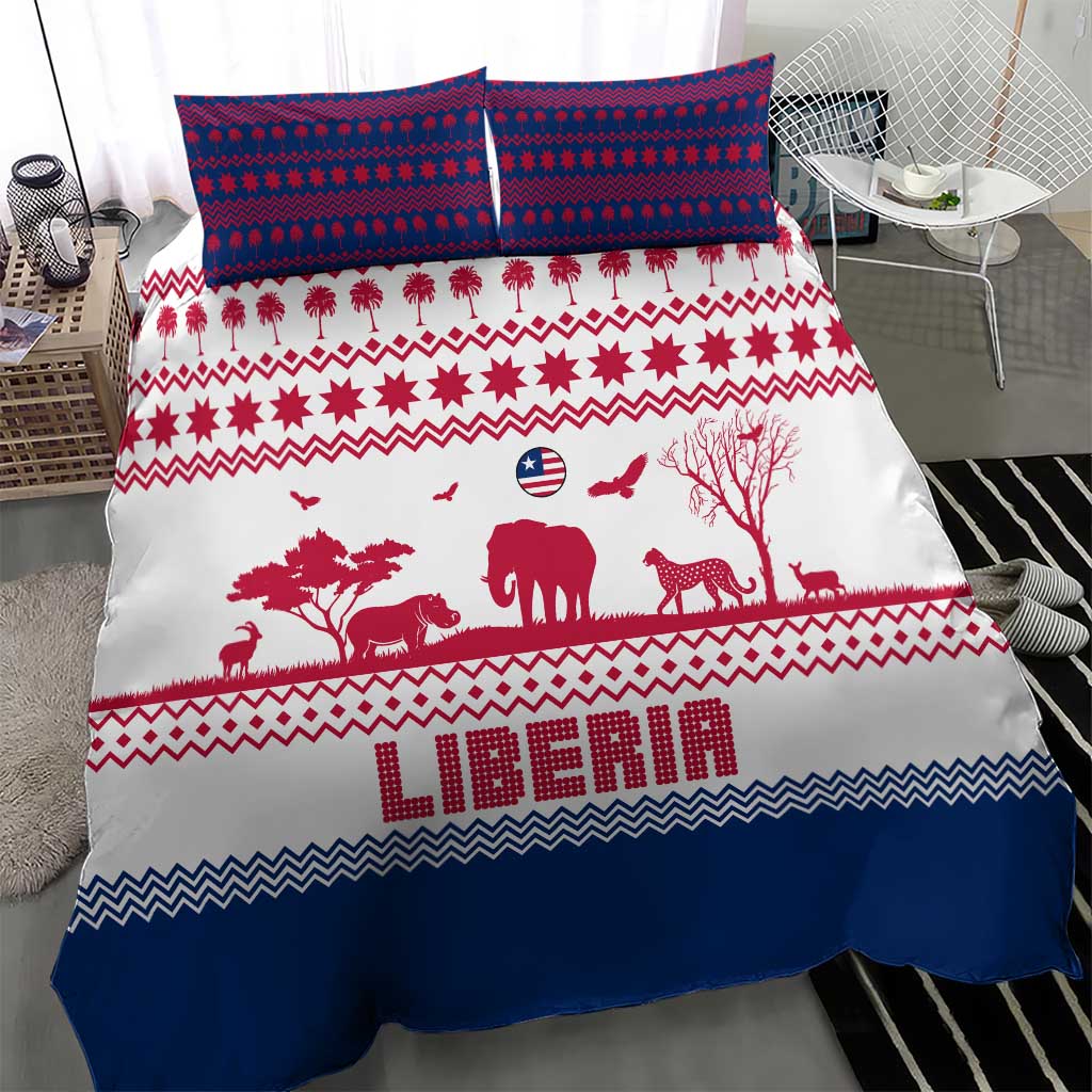 Liberia Christmas Bedding Set with Red Wildlife Silhouettes and White Blue Holiday - Wonder Print Shop