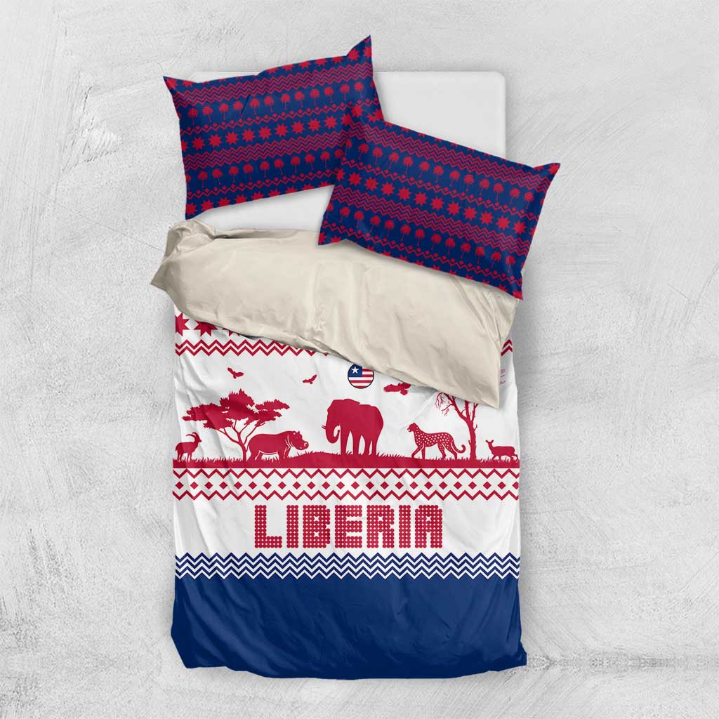 Liberia Christmas Bedding Set with Red Wildlife Silhouettes and White Blue Holiday - Wonder Print Shop