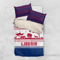 Liberia Christmas Bedding Set with Red Wildlife Silhouettes and White Blue Holiday - Wonder Print Shop