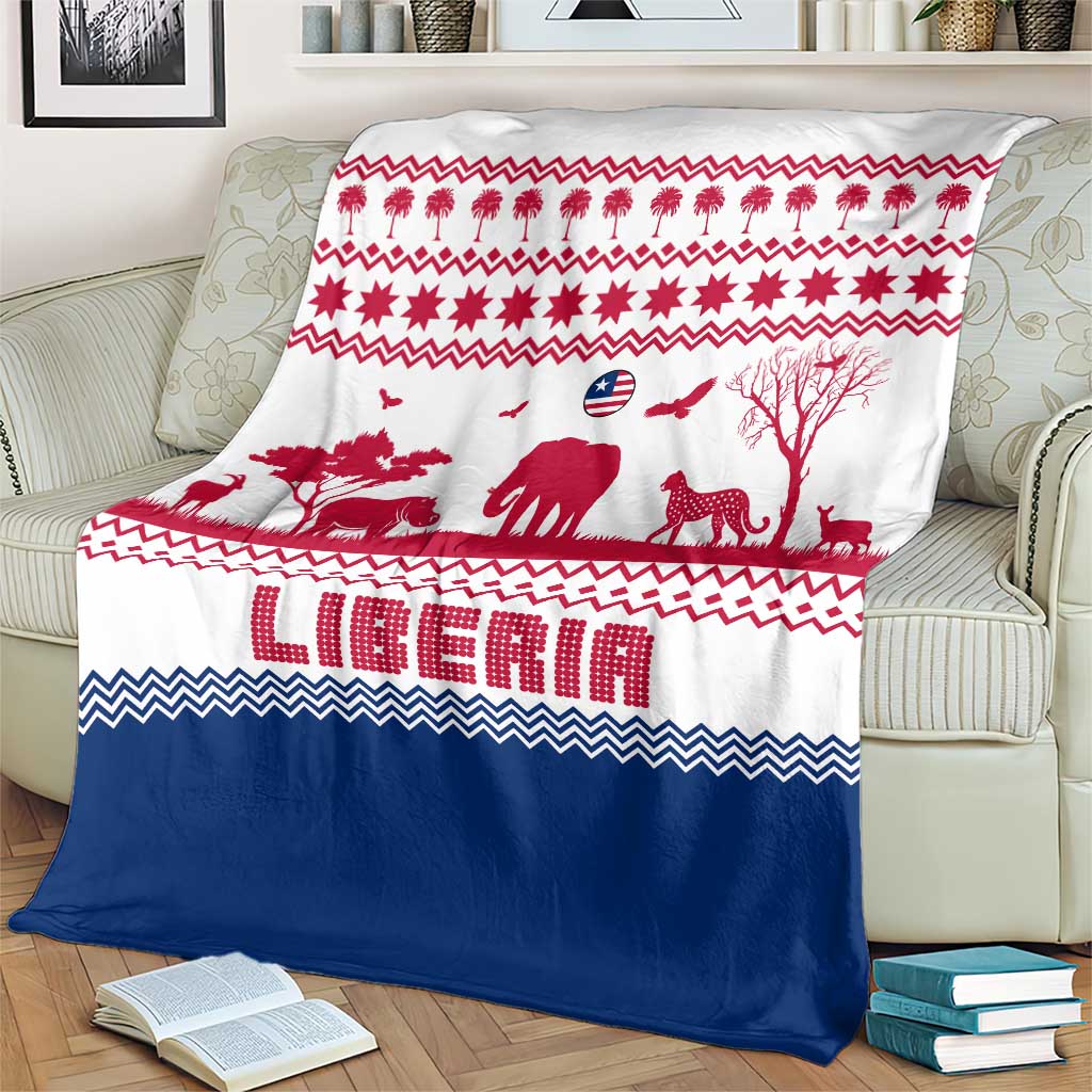 Liberia Christmas Blanket with Red Wildlife Silhouettes and White Blue Holiday - Wonder Print Shop