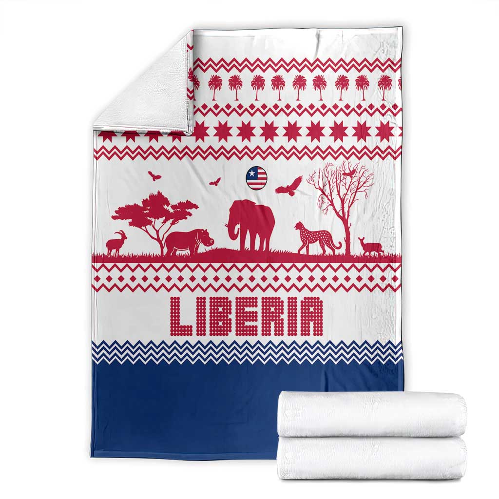 Liberia Christmas Blanket with Red Wildlife Silhouettes and White Blue Holiday - Wonder Print Shop