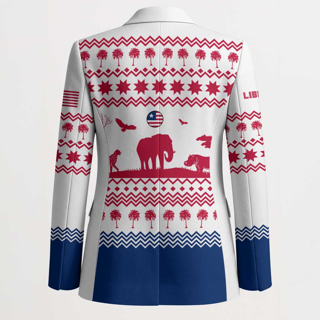 Liberia Christmas Blazer with Red Wildlife Silhouettes and White Blue Holiday - Wonder Print Shop