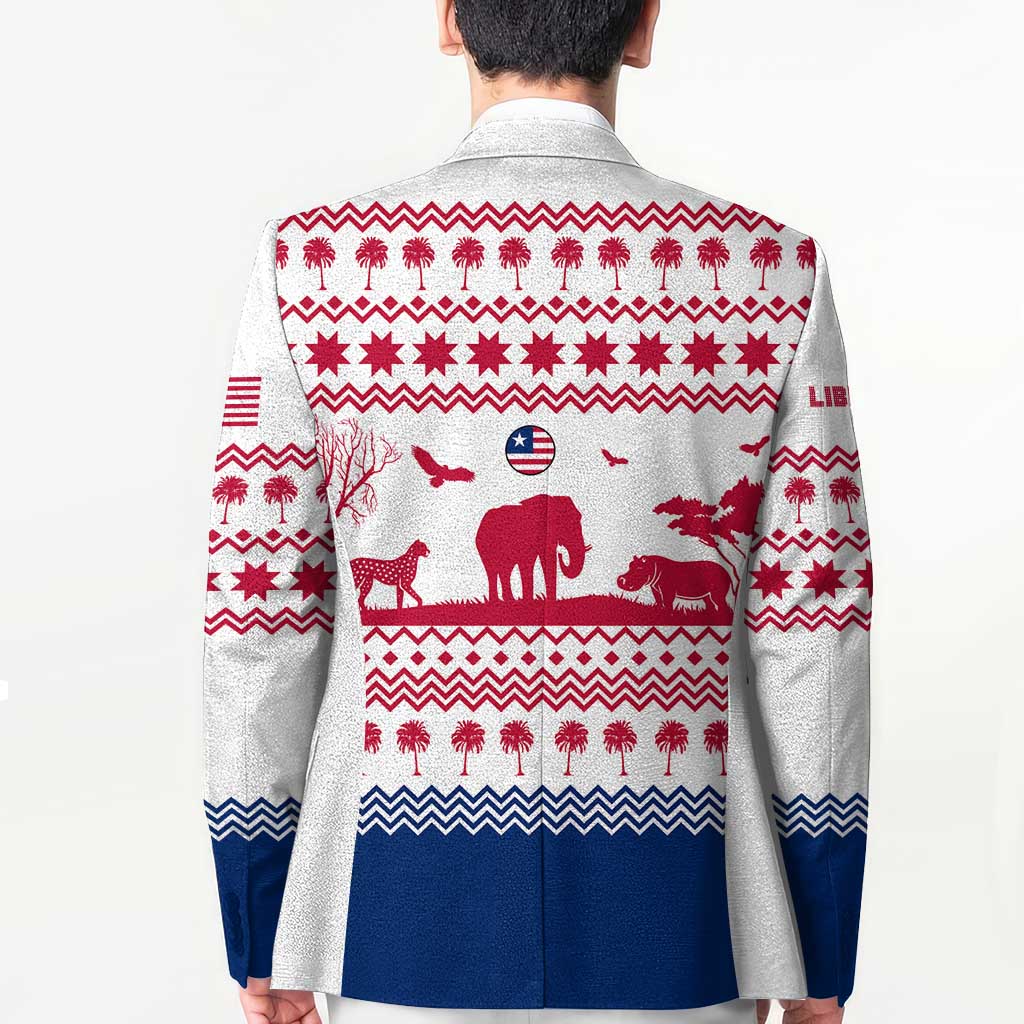 Liberia Christmas Blazer with Red Wildlife Silhouettes and White Blue Holiday - Wonder Print Shop