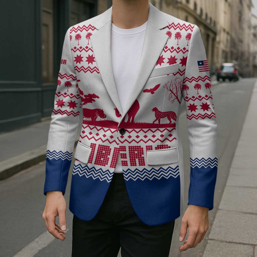 Liberia Christmas Blazer with Red Wildlife Silhouettes and White Blue Holiday - Wonder Print Shop