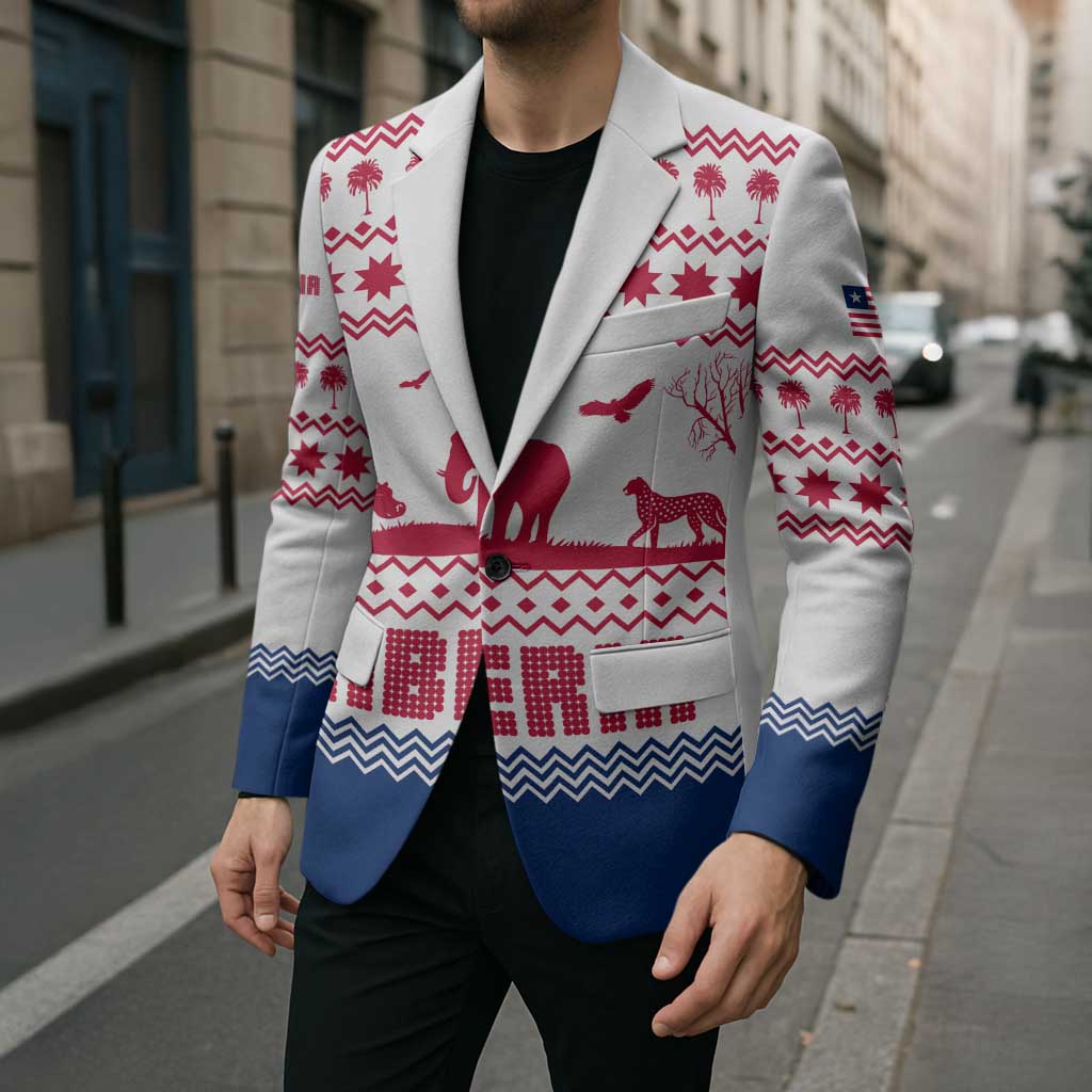 Liberia Christmas Blazer with Red Wildlife Silhouettes and White Blue Holiday - Wonder Print Shop