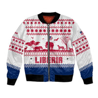 Liberia Christmas Bomber Jacket with Red Wildlife Silhouettes and White Blue Holiday - Wonder Print Shop