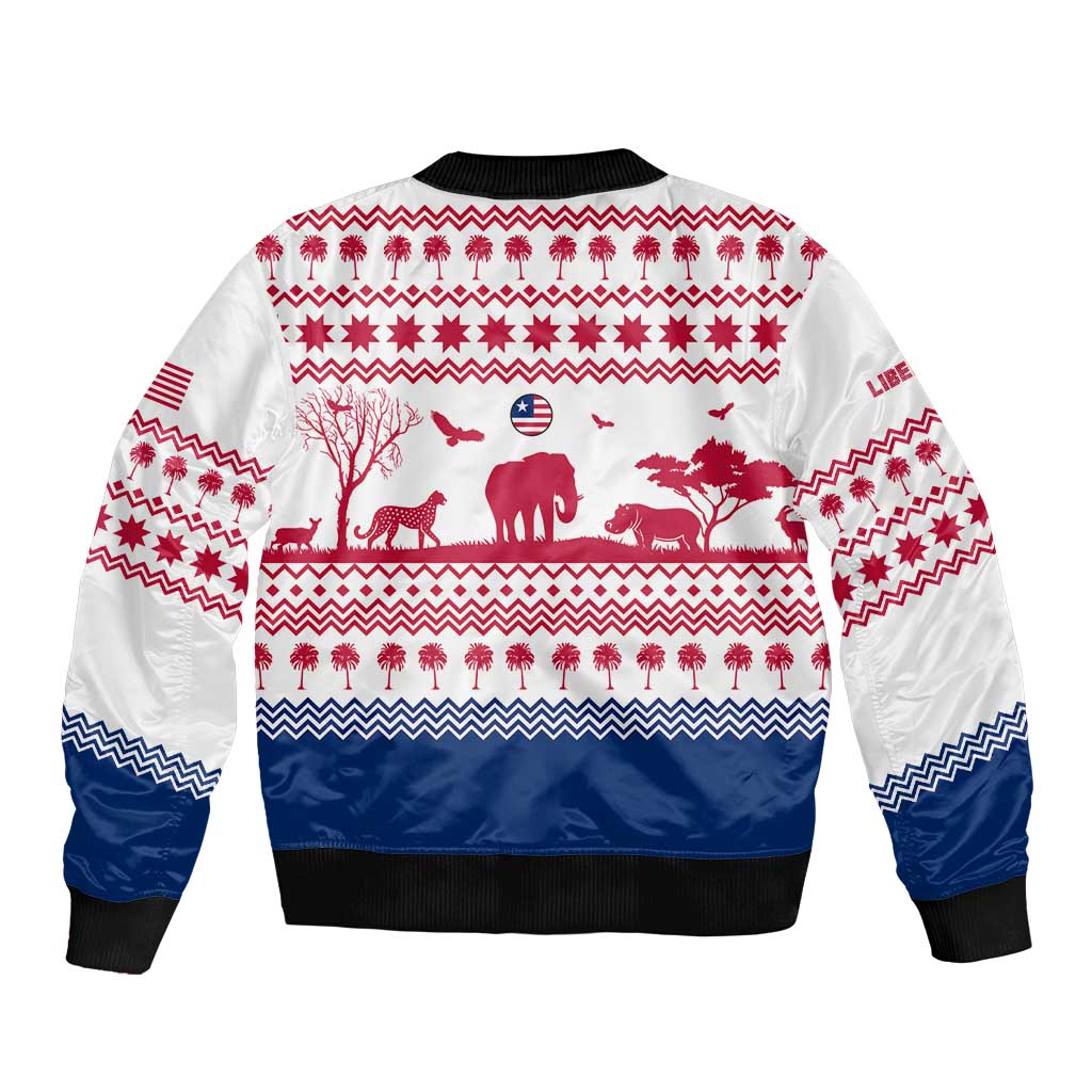 Liberia Christmas Bomber Jacket with Red Wildlife Silhouettes and White Blue Holiday - Wonder Print Shop
