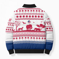 Liberia Christmas Bomber Puffer Jacket with Red Wildlife Silhouettes and White Blue Holiday - Wonder Print Shop