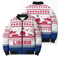 Liberia Christmas Bomber Puffer Jacket with Red Wildlife Silhouettes and White Blue Holiday - Wonder Print Shop