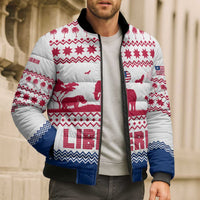 Liberia Christmas Bomber Puffer Jacket with Red Wildlife Silhouettes and White Blue Holiday - Wonder Print Shop