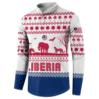 Liberia Christmas Button Sweatshirt with Red Wildlife Silhouettes and White Blue Holiday - Wonder Print Shop