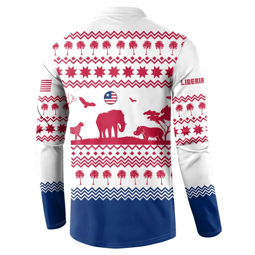 Liberia Christmas Button Sweatshirt with Red Wildlife Silhouettes and White Blue Holiday - Wonder Print Shop
