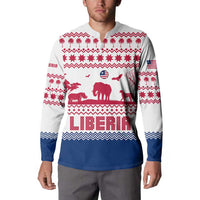 Liberia Christmas Button Sweatshirt with Red Wildlife Silhouettes and White Blue Holiday - Wonder Print Shop