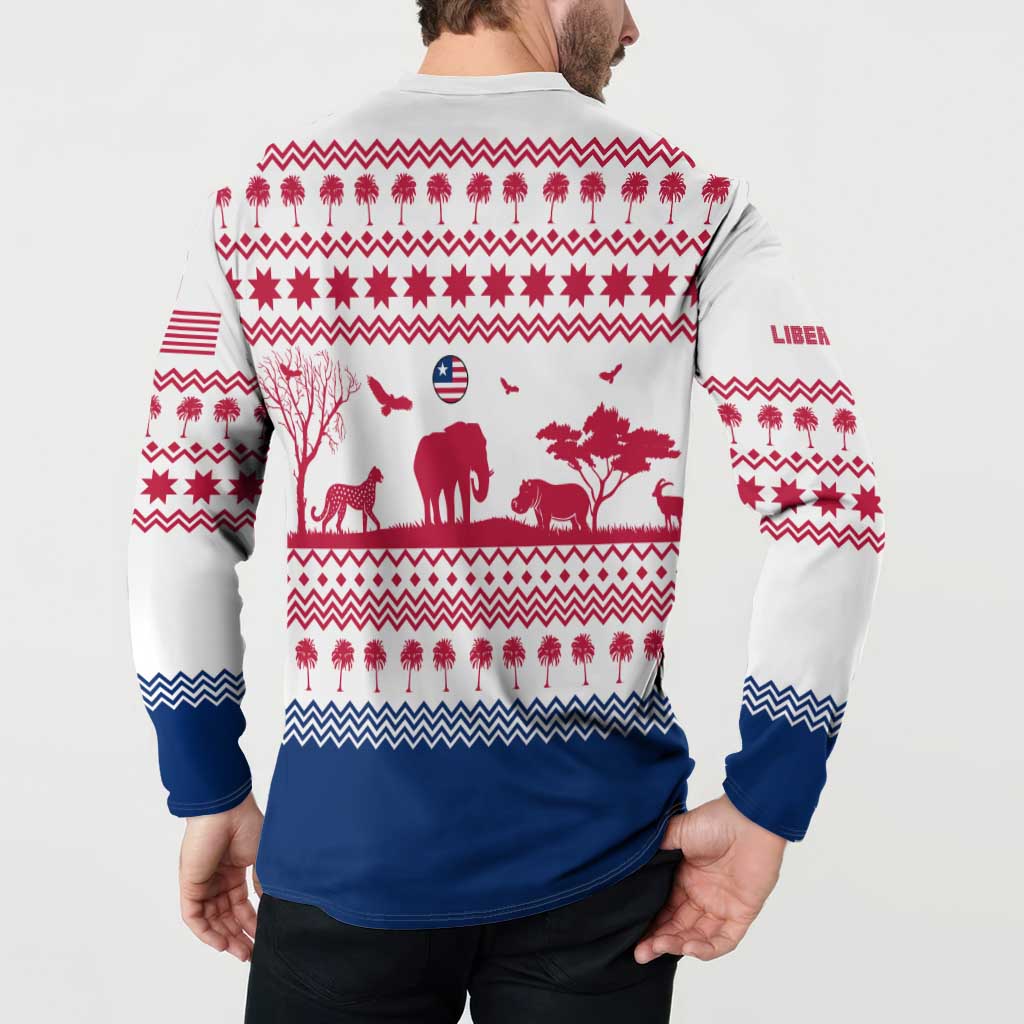 Liberia Christmas Button Sweatshirt with Red Wildlife Silhouettes and White Blue Holiday - Wonder Print Shop