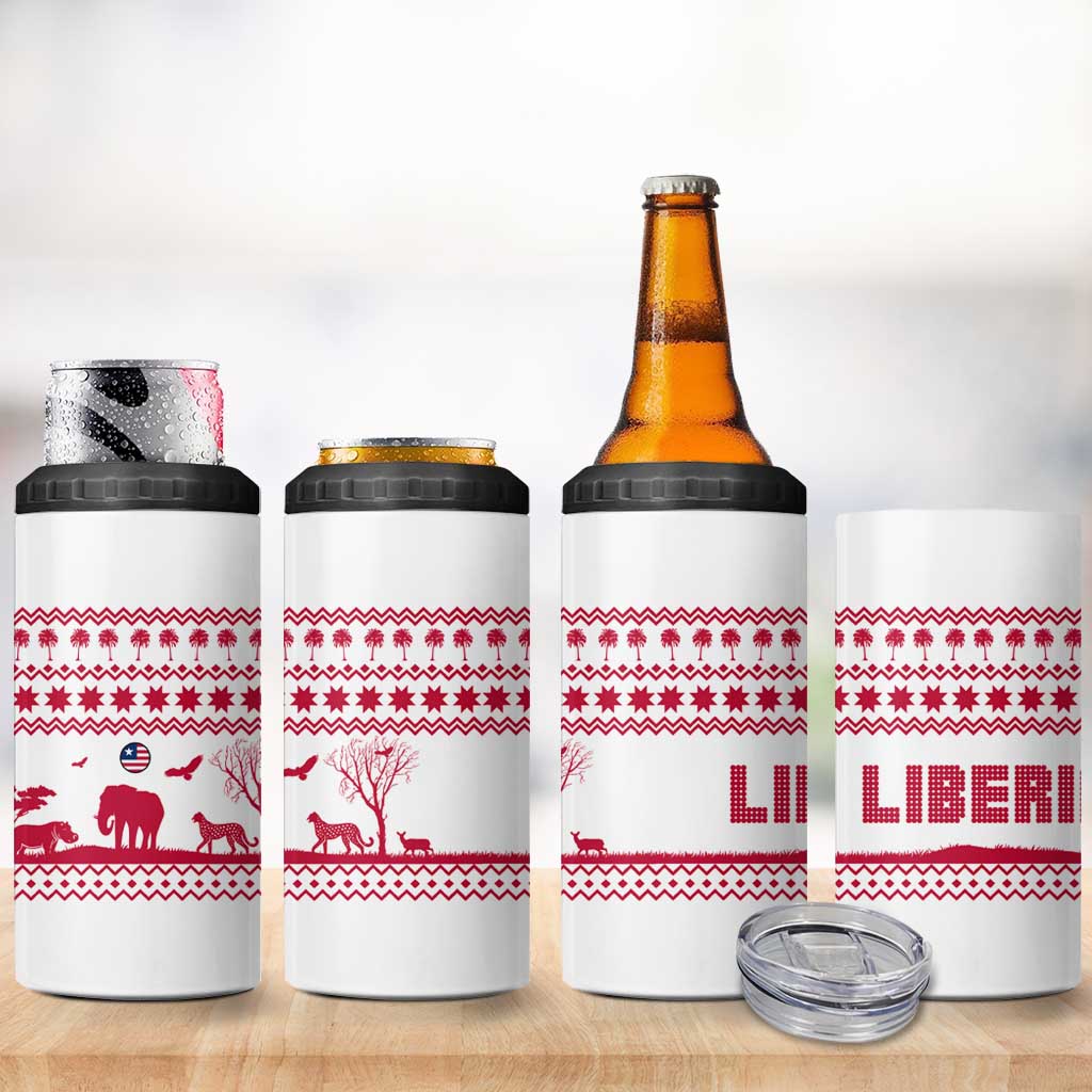 Liberia Christmas 4 in 1 Can Cooler Tumbler with Red Wildlife Silhouettes and White Blue Holiday - Wonder Print Shop