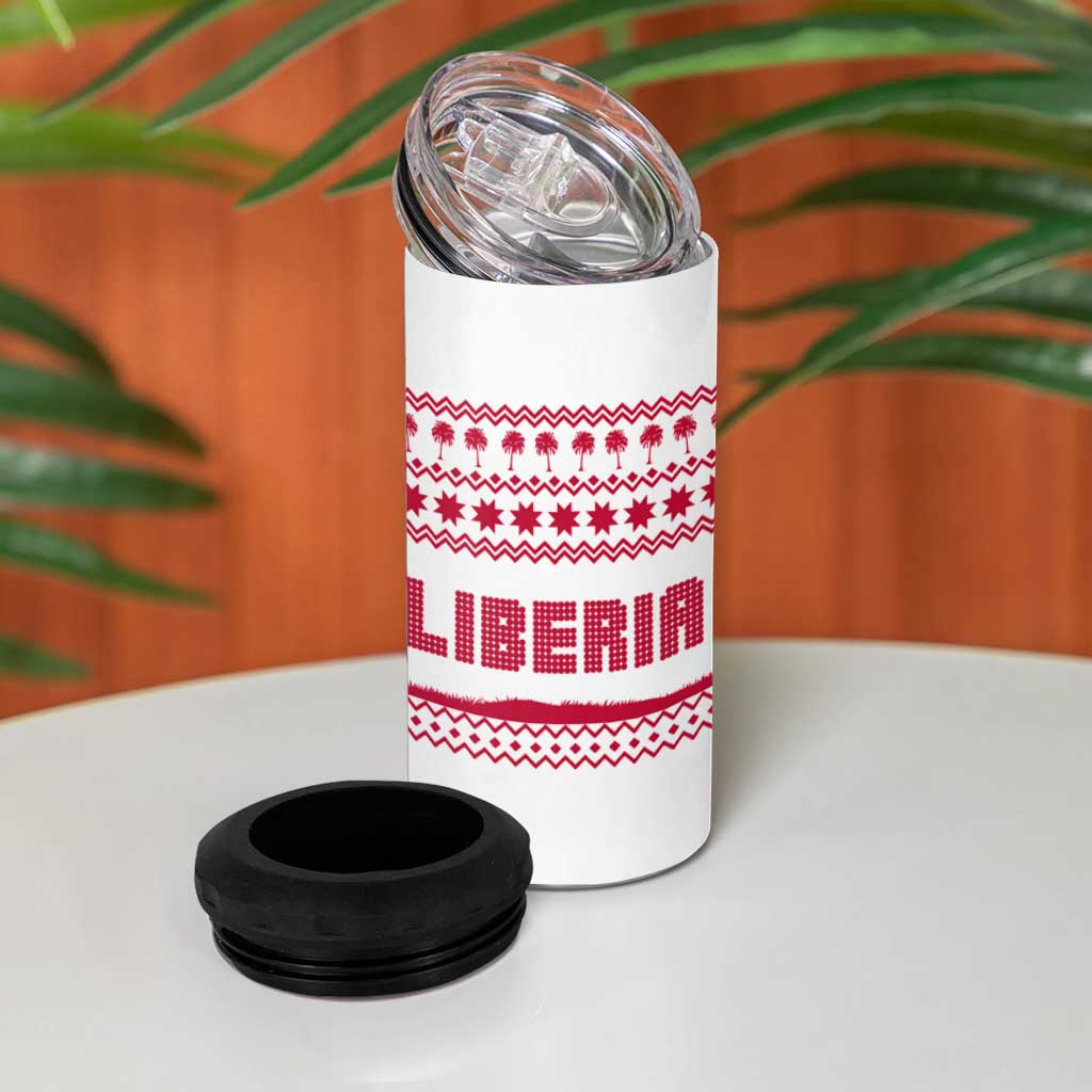 Liberia Christmas 4 in 1 Can Cooler Tumbler with Red Wildlife Silhouettes and White Blue Holiday - Wonder Print Shop