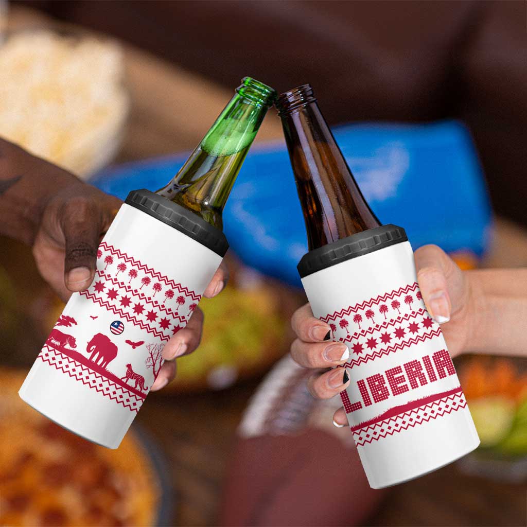 Liberia Christmas 4 in 1 Can Cooler Tumbler with Red Wildlife Silhouettes and White Blue Holiday - Wonder Print Shop