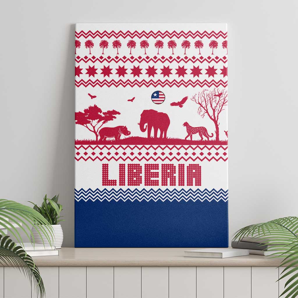 Liberia Christmas Canvas Wall Art with Red Wildlife Silhouettes and White Blue Holiday - Wonder Print Shop