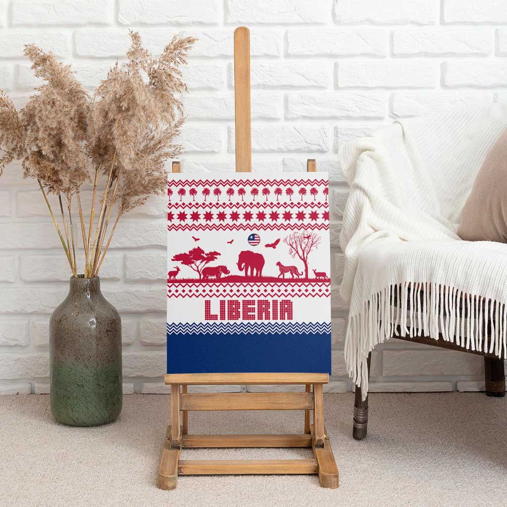 Liberia Christmas Canvas Wall Art with Red Wildlife Silhouettes and White Blue Holiday - Wonder Print Shop