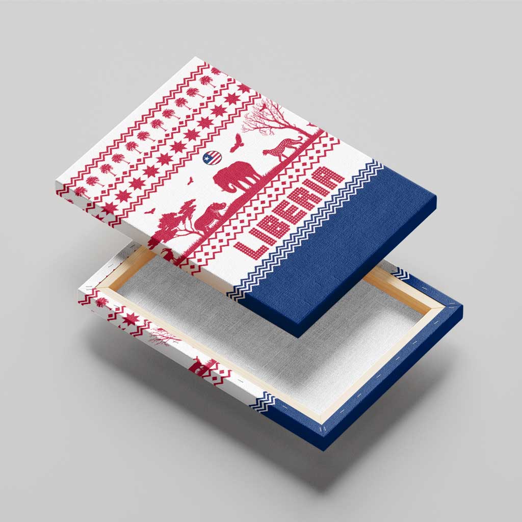 Liberia Christmas Canvas Wall Art with Red Wildlife Silhouettes and White Blue Holiday - Wonder Print Shop