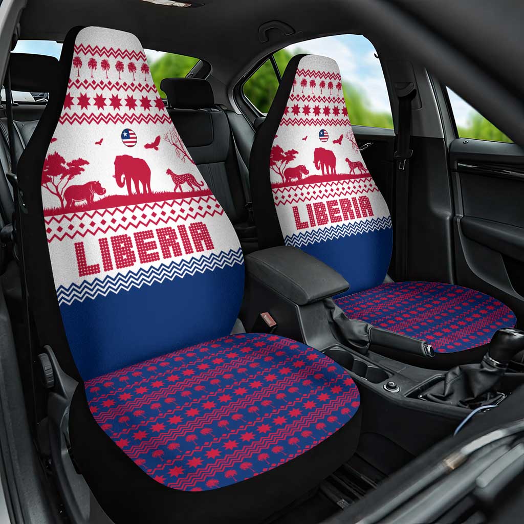 Liberia Christmas Car Seat Cover with Red Wildlife Silhouettes and White Blue Holiday - Wonder Print Shop