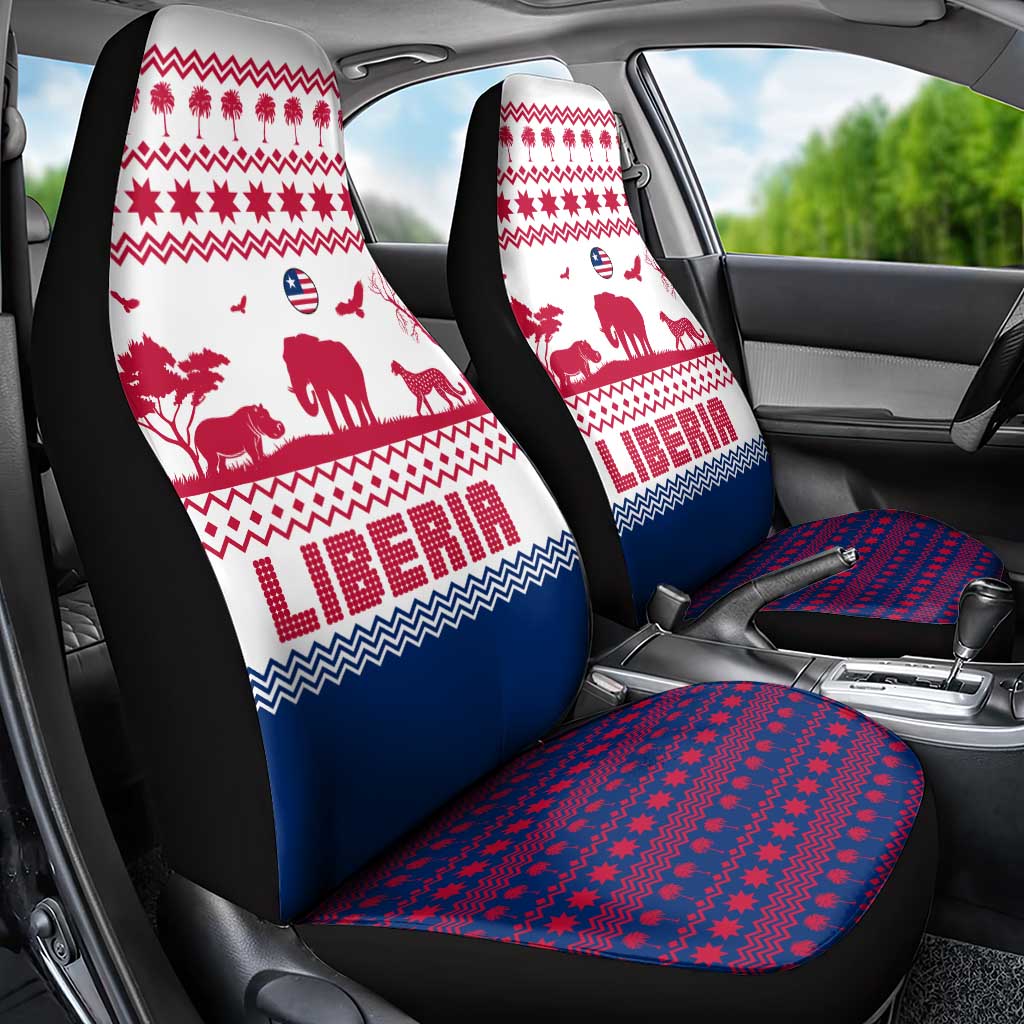 Liberia Christmas Car Seat Cover with Red Wildlife Silhouettes and White Blue Holiday - Wonder Print Shop