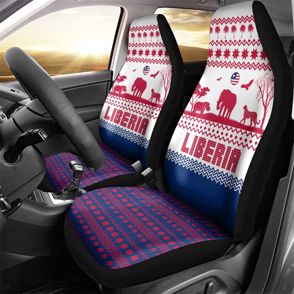 Liberia Christmas Car Seat Cover with Red Wildlife Silhouettes and White Blue Holiday - Wonder Print Shop