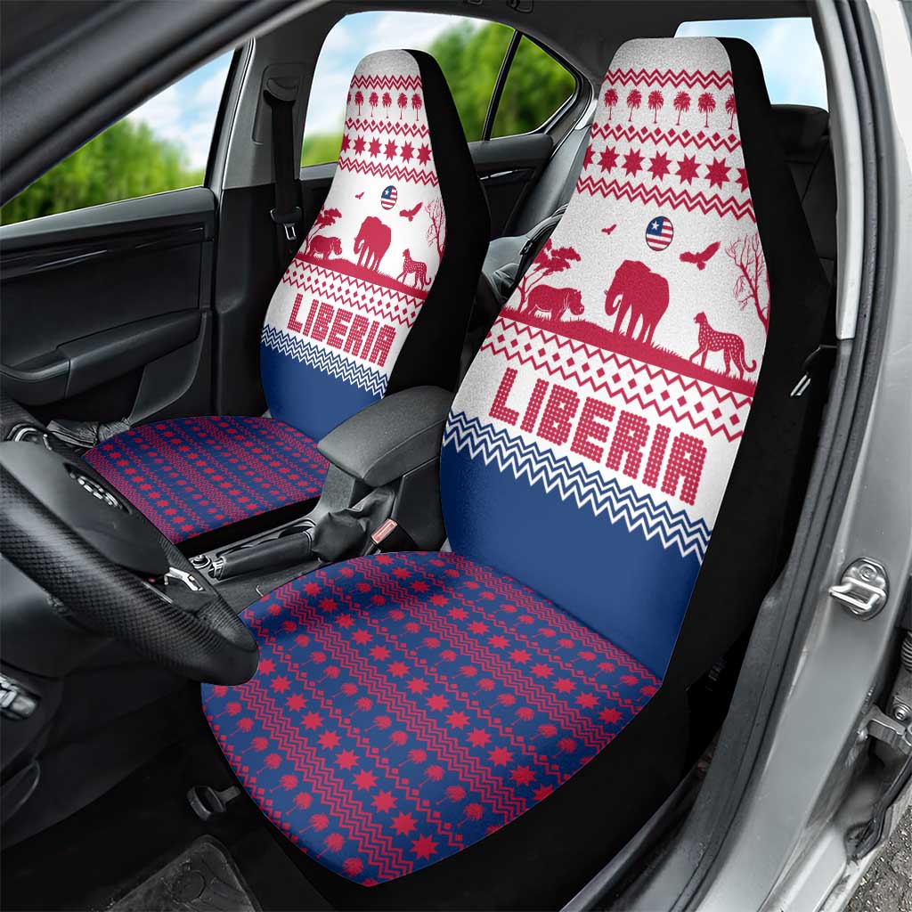 Liberia Christmas Car Seat Cover with Red Wildlife Silhouettes and White Blue Holiday - Wonder Print Shop