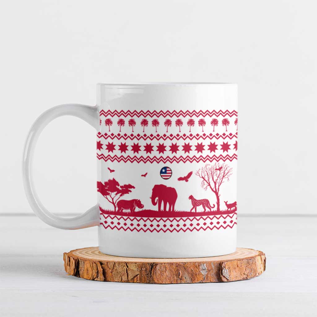 Liberia Christmas Ceramic Mug with Red Wildlife Silhouettes and White Blue Holiday - Wonder Print Shop