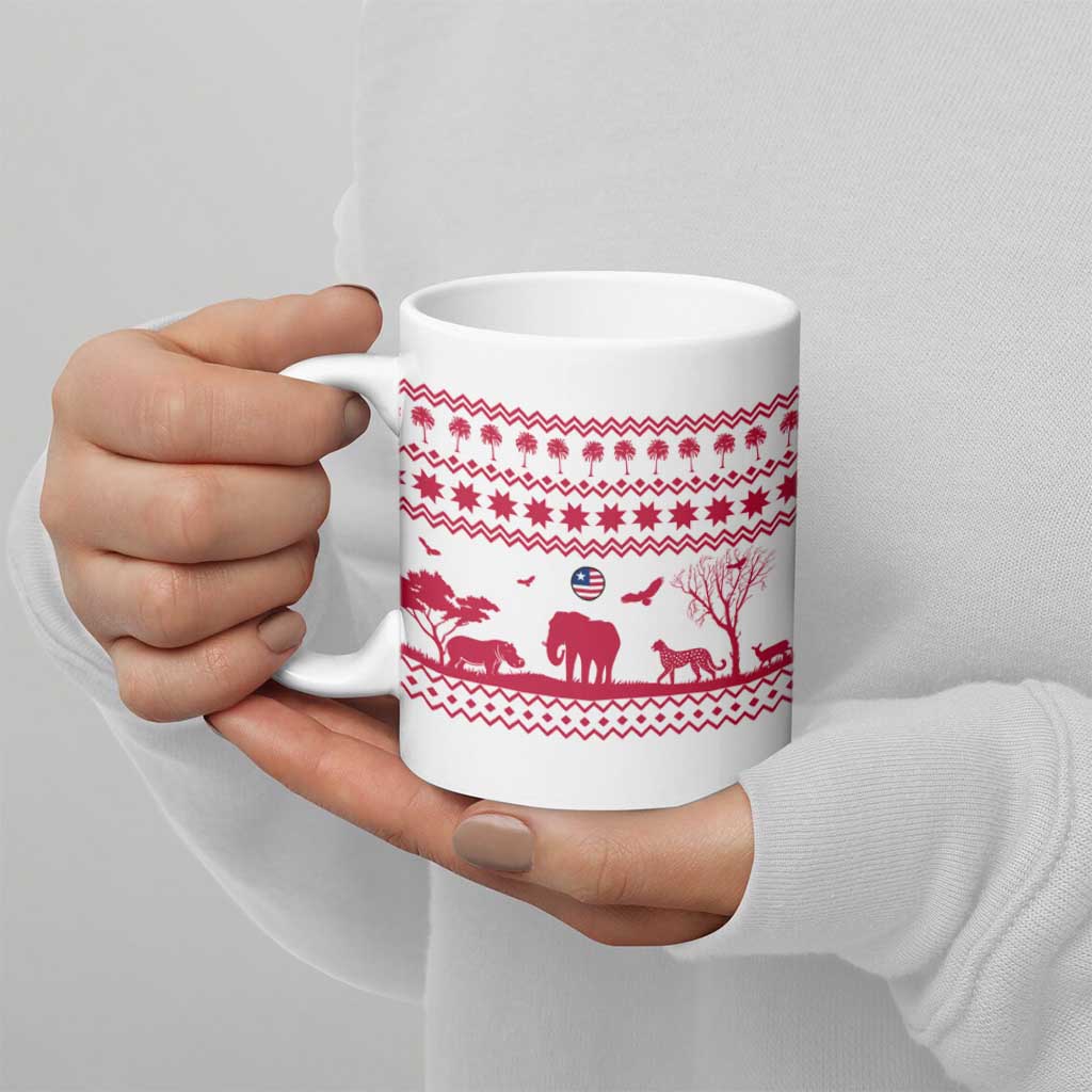 Liberia Christmas Ceramic Mug with Red Wildlife Silhouettes and White Blue Holiday - Wonder Print Shop