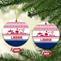 Liberia Christmas Ceramic Ornament with Red Wildlife Silhouettes and White Blue Holiday - Wonder Print Shop