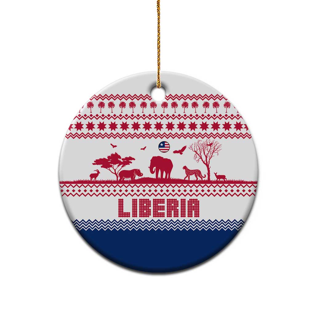 Liberia Christmas Ceramic Ornament with Red Wildlife Silhouettes and White Blue Holiday - Wonder Print Shop