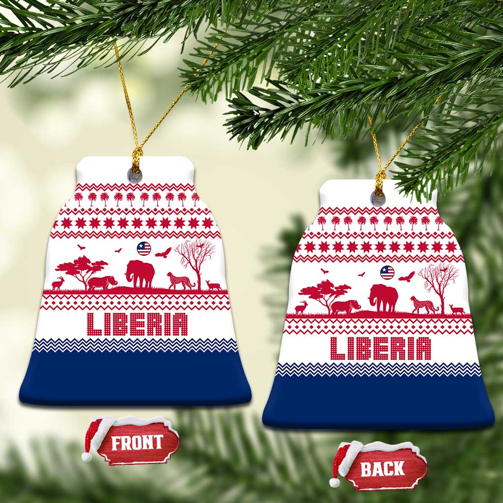 Liberia Christmas Ceramic Ornament with Red Wildlife Silhouettes and White Blue Holiday - Wonder Print Shop