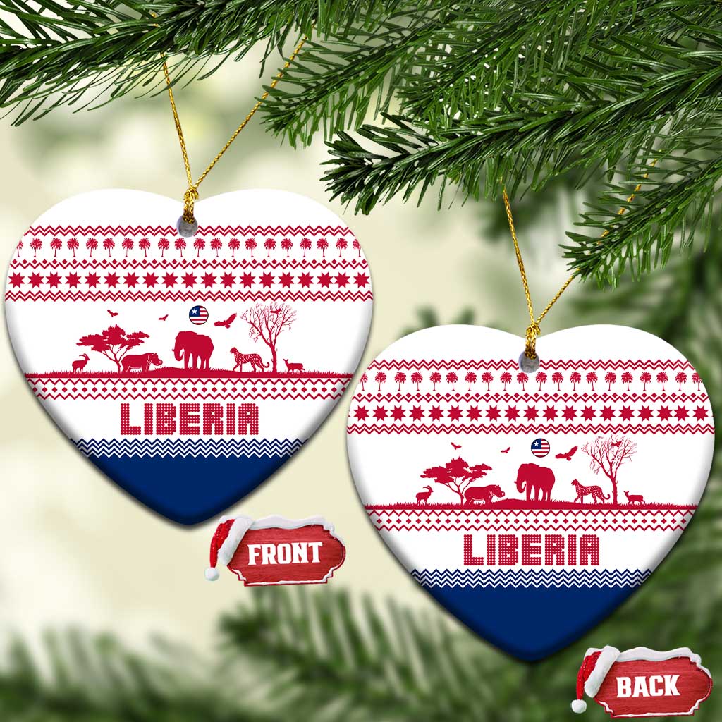 Liberia Christmas Ceramic Ornament with Red Wildlife Silhouettes and White Blue Holiday - Wonder Print Shop