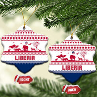 Liberia Christmas Ceramic Ornament with Red Wildlife Silhouettes and White Blue Holiday - Wonder Print Shop