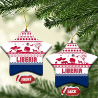 Liberia Christmas Ceramic Ornament with Red Wildlife Silhouettes and White Blue Holiday - Wonder Print Shop