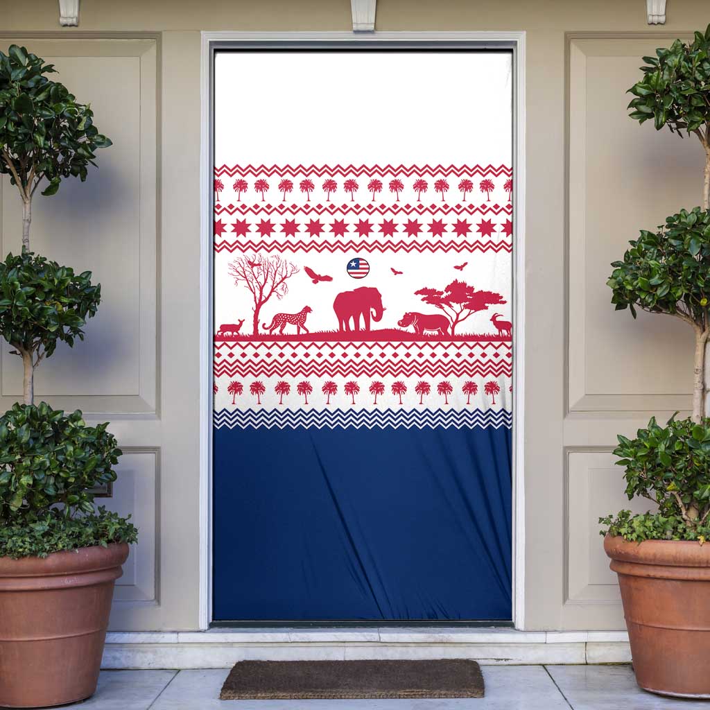 Liberia Christmas Door Cover with Red Wildlife Silhouettes and White Blue Holiday - Wonder Print Shop