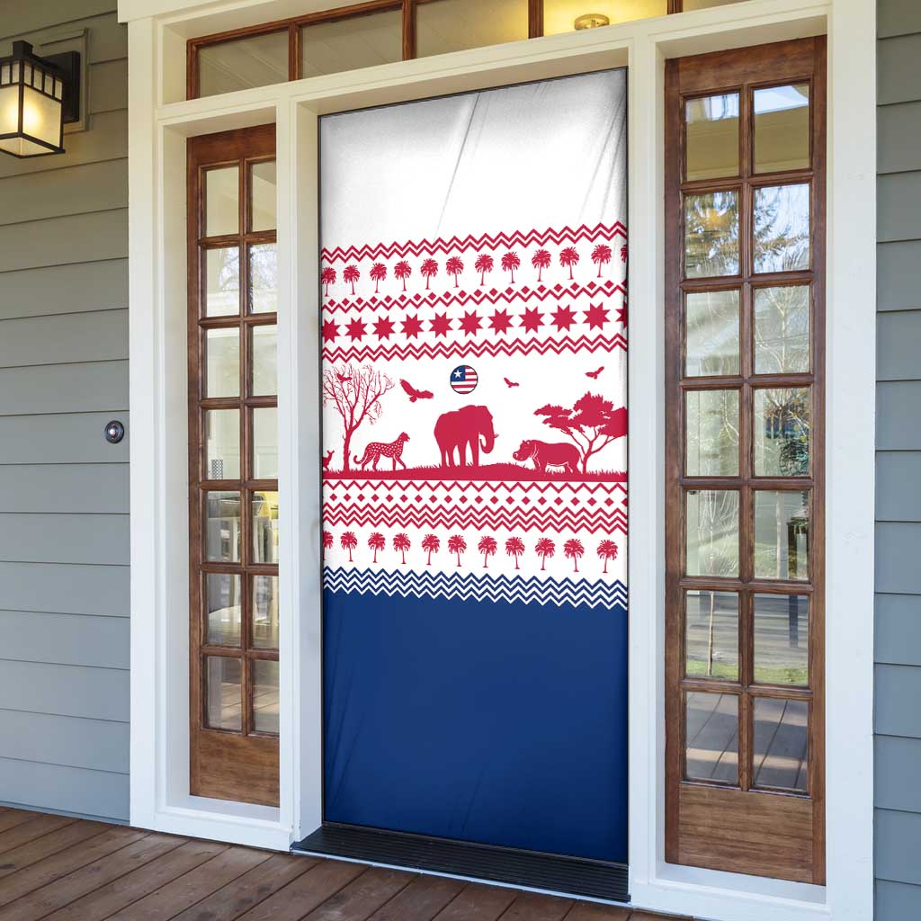 Liberia Christmas Door Cover with Red Wildlife Silhouettes and White Blue Holiday - Wonder Print Shop