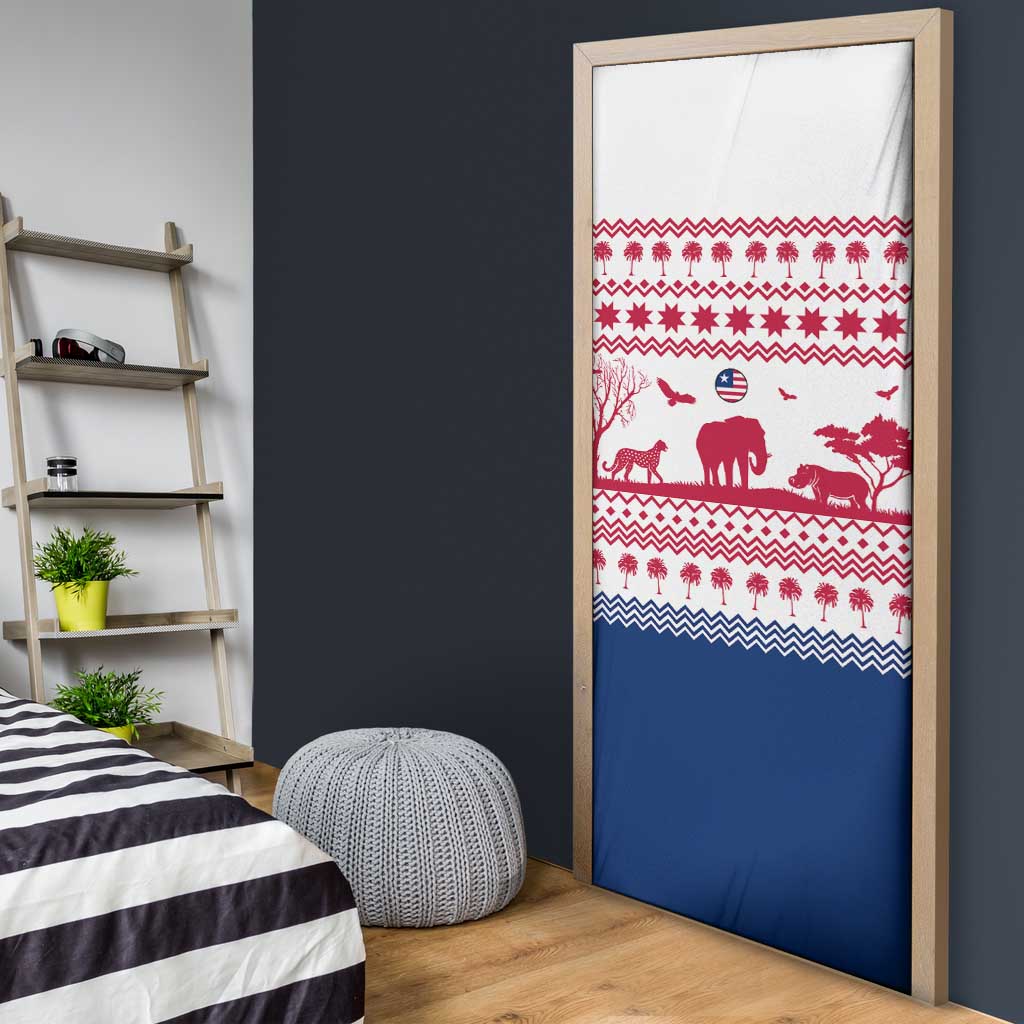 Liberia Christmas Door Cover with Red Wildlife Silhouettes and White Blue Holiday - Wonder Print Shop