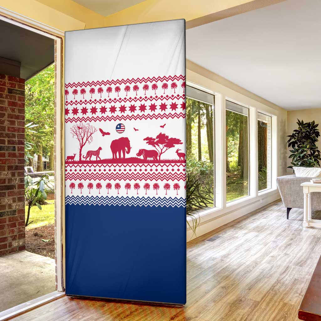 Liberia Christmas Door Cover with Red Wildlife Silhouettes and White Blue Holiday - Wonder Print Shop