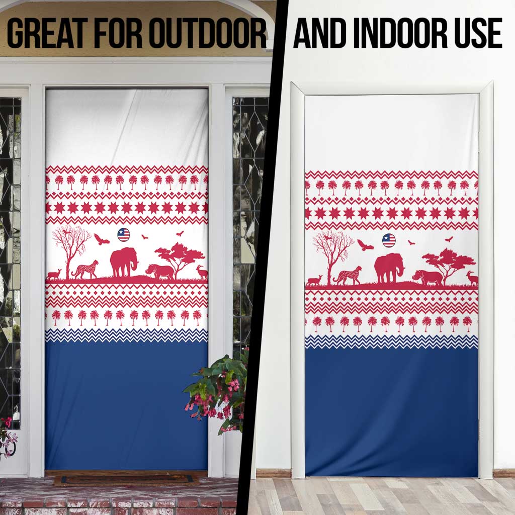 Liberia Christmas Door Cover with Red Wildlife Silhouettes and White Blue Holiday - Wonder Print Shop