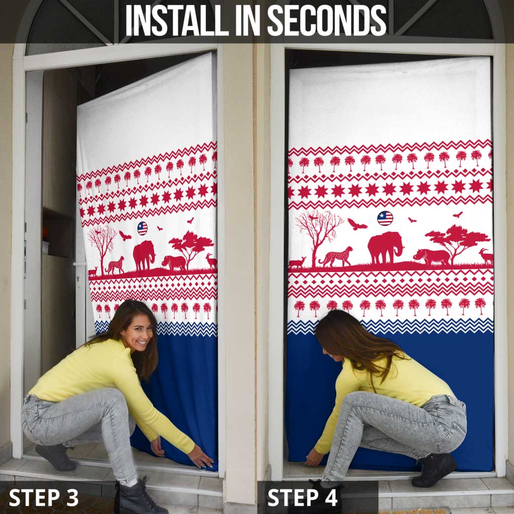 Liberia Christmas Door Cover with Red Wildlife Silhouettes and White Blue Holiday - Wonder Print Shop