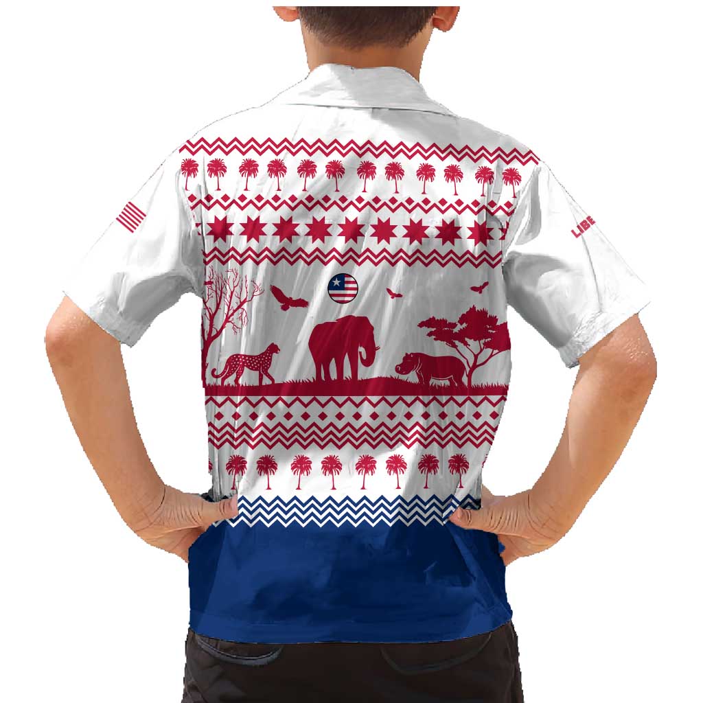 Liberia Christmas Family Matching Mermaid Dress and Hawaiian Shirt with Red Wildlife Silhouettes and White Blue Holiday - Wonder Print Shop