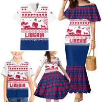 Liberia Christmas Family Matching Mermaid Dress and Hawaiian Shirt with Red Wildlife Silhouettes and White Blue Holiday - Wonder Print Shop