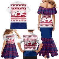 Liberia Christmas Family Matching Mermaid Dress and Hawaiian Shirt with Red Wildlife Silhouettes and White Blue Holiday - Wonder Print Shop