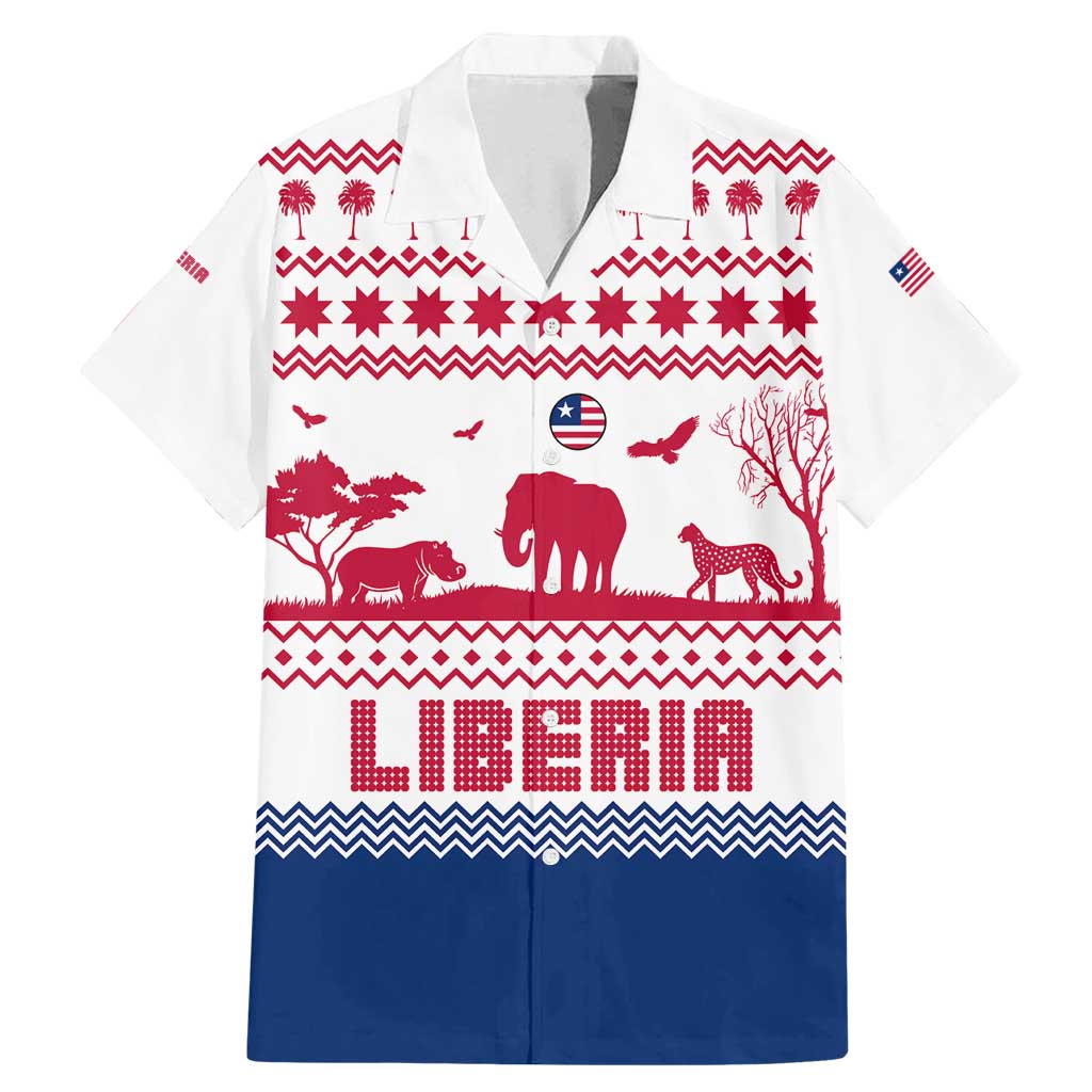 Liberia Christmas Family Matching Mermaid Dress and Hawaiian Shirt with Red Wildlife Silhouettes and White Blue Holiday - Wonder Print Shop